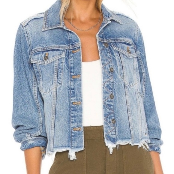 We The Free Jackets & Blazers - We The Free Indira Distressed Frayed Denim Jacket Size XS